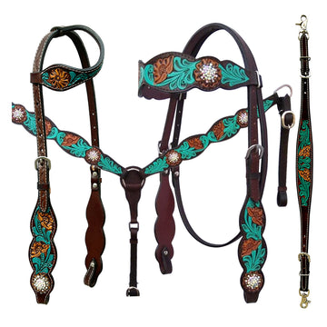 Bar H Equine American Leather Horse Saddle Tack One Ear Headstall Breast Collar Browband Wither Strap Jora Autumn Collection